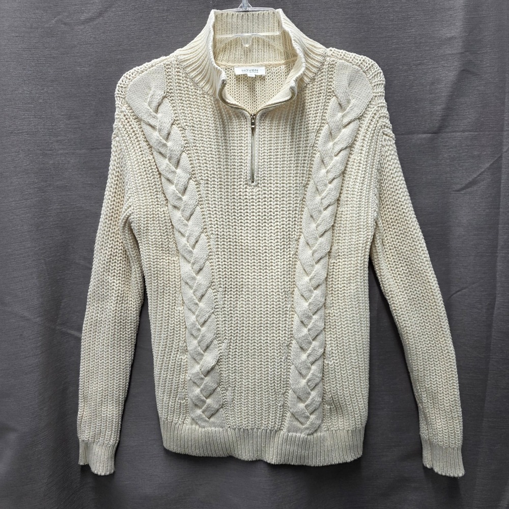 Haven Well Within Cream Cable Knit Quarter Zip Sweater XS Ivory Old Money